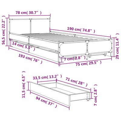 Bedframe met lades bewerkt hout sonoma eikenkleurig 75x190 cm