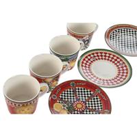 Set van Kopje met Schotel Home ESPRIT Geel Rood Porselein 220 ml 15,6 x 15,6 x 1,7 cm (4 Stuks) - thumbnail