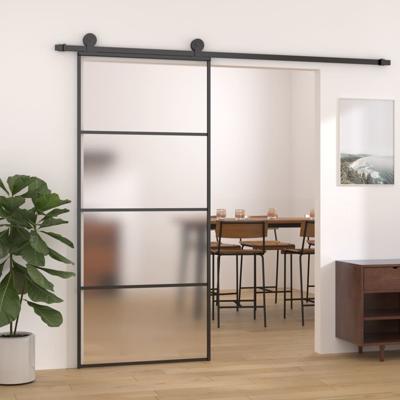 VidaXL Schuifdeur 90x205 cm mat esg-glas en aluminium zwart VidaXL Schuifdeur 90x205 cm mat esg-glas en aluminium zwart