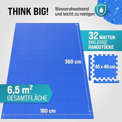 Vloerbescherming - Puzzelmat 32-delig Blauw afmeting 180x360x1cm