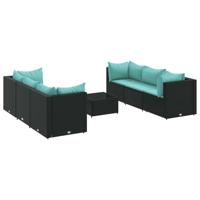7-delige Loungeset met kussens poly rattan zwart - thumbnail