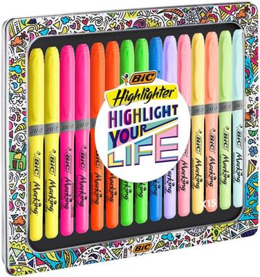 Markeerstift bic highlight your life in blik ass | 10 stuks