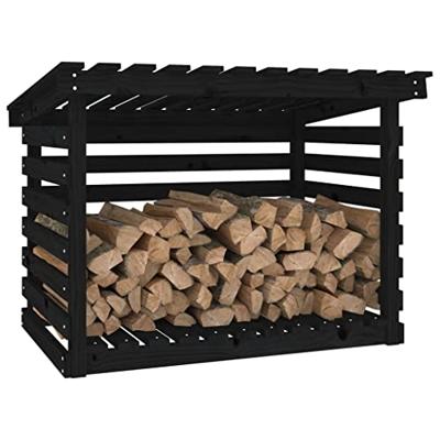 VidaXL Haardhoutrek 108x73x79 cm massief grenenhout zwart VidaXL Haardhoutrek 108x73x79 cm massief grenenhout zwart