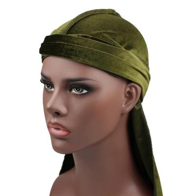 Fluweel tulband cap lange staart piraat Hat chemotherapie Cap (grasgroen)