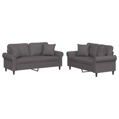2-delige Loungeset met kussens kunstleer grijs - thumbnail
