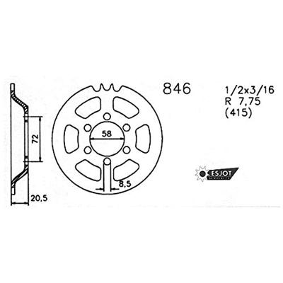 ESJOT achtertandwiel "0846" chain wheel 415 47z steel black