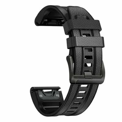 By Qubix - leer + siliconen bandje - Donkergrijs - Compatible met Garmin Descent G2 - Compatible Garmin bandje - Bandbreedte: 22mm