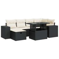 8-delige Loungeset met kussens poly rattan zwart - thumbnail