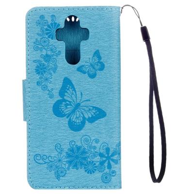 Huawei Mate 9 horizontaal 3D vlinder patroon PU leren Flip Hoesje met draagriem, houder en opbergruimte voor pinpassen en geld (blauw)