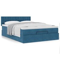 Ottoman bed met matras 140x200cm fluweel donkerblauw - thumbnail