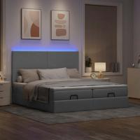 Ottoman bed met matrassen en LED's 200x200cm stof lichtgrijs - thumbnail