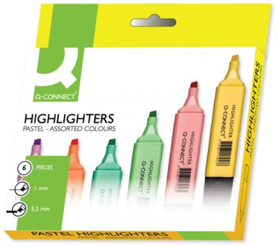 Q-CONNECT markeerstift pastel, geassorteerde kleuren, pak van 6 stuks Q-CONNECT markeerstift pastel, geassorteerde kleuren, pak van 6 stuks