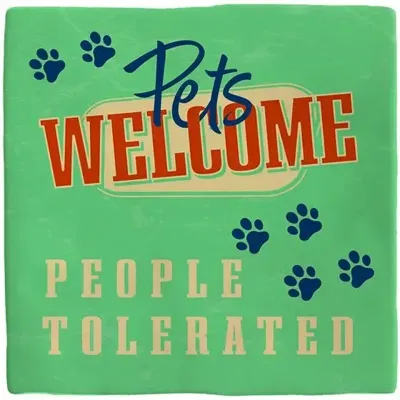 Plenty Gifts tegeltje keramiek pets welcome 10x10cm groen