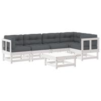 6-delige Loungeset met kussens massief hout wit - thumbnail