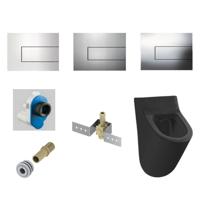 Urinoir Set Salenzi Hung Achterinlaat Mat Zwart met TECE Square Drukplaat Metaal - thumbnail