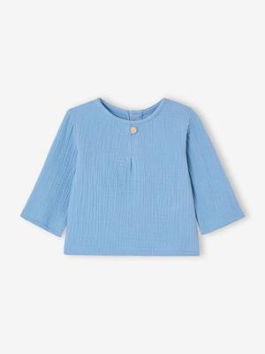 Babyblouse popover-stijl van katoengaas bleekblauw