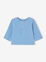 Babyblouse popover-stijl van katoengaas bleekblauw - thumbnail