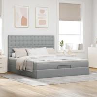 Ottoman bed met matras en LED's 180x200cm stof lichtgrijs - thumbnail