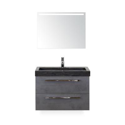 Seville Badmeubelset 80 cm - Beton Antrac - Wastafel Hardsteen Wit Lucca - met Sence Spiegel