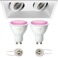 GU10 Inbouwspot Set - Mat Wit - Inbouw Rechthoek Dubbel - Kantelbaar - Philips Hue - White and Color Ambiance - Bluetooth - Pragmi Zano Pro - 185x93mm - thumbnail