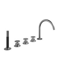 Hotbath Cobber @ Work 5 Gats Badrandcombinatie - 2 Knops Mengkraan met Draaibare Uitloop - Omstel en Handdouche - Geborsteld RVS 316 - thumbnail