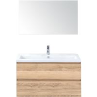 Vogue Badmeubelset 100 cm - Greeplijst in Kleur - Grey Oak - Keramische Wastafel Wit 1 Kraangat met Spiegel - thumbnail