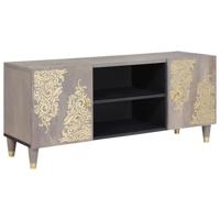 TV-kast Grijs en Goud 105 x 33.5 x 46 cm Massief mangohout - thumbnail
