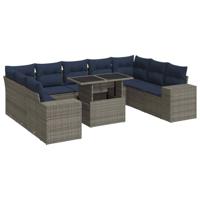 10-delige Loungeset met kussens poly rattan acacia grijs - thumbnail