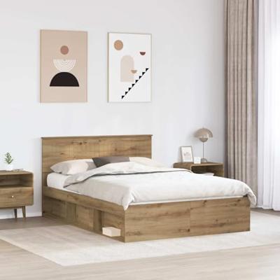 Bedframe Ambachtelijk eiken 140 x 190 cm Massief grenenhout