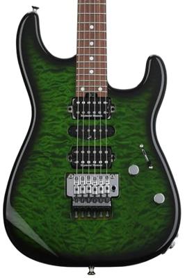 Charvel MJ San Dimas Style 1 HSH FR PF QM PF Transparent Green Burst elektrische gitaar met hardshell gigbag