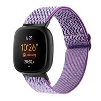 By Qubix - Compatible met Fitbit Versa 3/4 & Sense 1/2 Nylon loop bandje - Paars - Compatible fitbit bandje - thumbnail