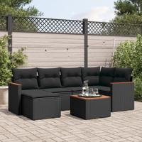 7-delige Loungeset met kussens poly rattan zwart - thumbnail