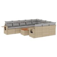 11-delige Loungeset met kussens poly rattan gemengd beige - thumbnail