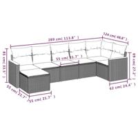 7-delige Loungeset met kussens poly rattan grijs - thumbnail