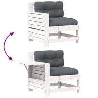 Tuinbank met armleuning en kussen massief grenenhout wit - thumbnail