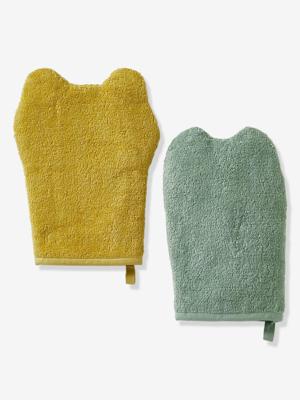 Set van 2 washandjes ONDER DE OCEAAN saliegroen