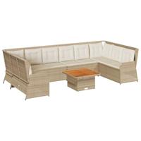 7-delige Loungeset met kussens poly rattan beige - thumbnail