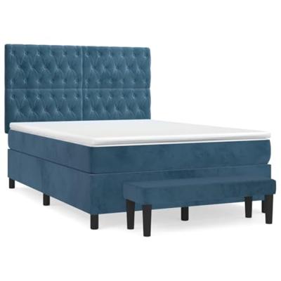 Boxspring met matras fluweel donkerblauw 140x200 cm
