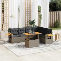 7-delige Loungeset met kussens poly rattan grijs - thumbnail