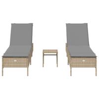 3-delige Ligbeddenset met kussens poly rattan beige - thumbnail