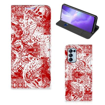 Mobiel BookCase OPPO Find X3 Lite Angel Skull Rood Mobiel BookCase OPPO Find X3 Lite Angel Skull Rood