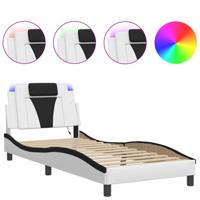 Bedframe met LED-verlichting kunstleer wit en zwart 90x200 cm - thumbnail