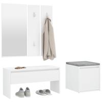 Garderobe set bewerkt hout wit - thumbnail
