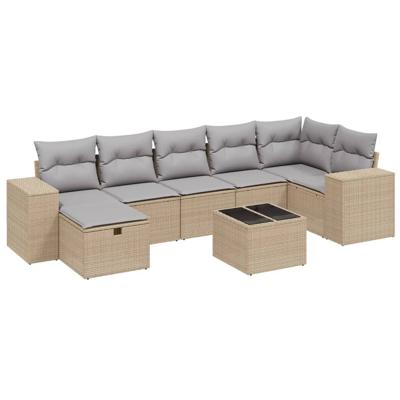 8-delige Loungeset met kussens poly rattan gemengd beige