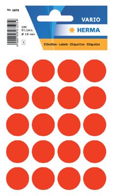 Etiket herma 1876 rond 19mm fluor rood 100st