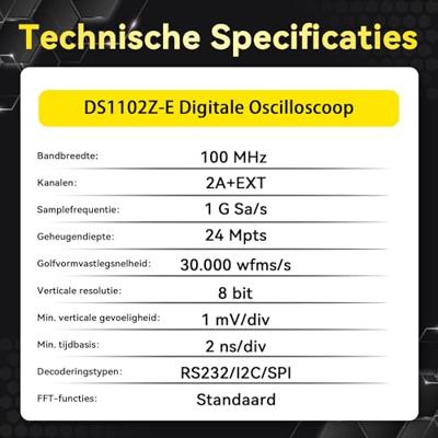 Rigol DS1102Z-E Digitale oscilloscoop 100 MHz 2-kanaals 1 GSa/s 24 Mpts 8 Bit Digitaal geheugen (DSO) 1 stuk(s) Rigol DS1102Z-E Digitale oscilloscoop 100 MHz 2-kanaals 1 GSa/s 24 Mpts 8 Bit Digitaal geheugen (DSO) 1 stuk(s)