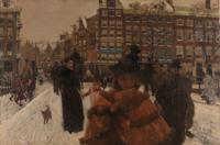 George Hendrik Breitner, De Singelbrug bij de Paleisstraat in Amsterdam 90x60cm, Rijksmuseum, premium print, print op canvas - thumbnail