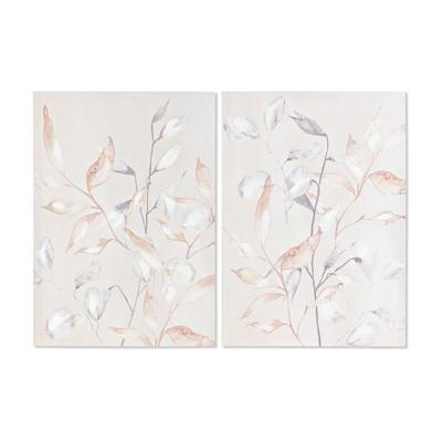 Schilderij DKD Home Decor Blad van een plant (2 Stuks) (50 x 3 x 70 cm)
