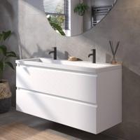 Saqu Gaia badmeubel incl. glans witte wastafel met 2 kraangaten 120x52x64cm glans wit - witte greeplijst - thumbnail