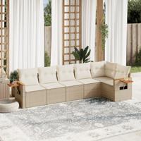 6-delige Loungeset met kussens poly rattan beige - thumbnail